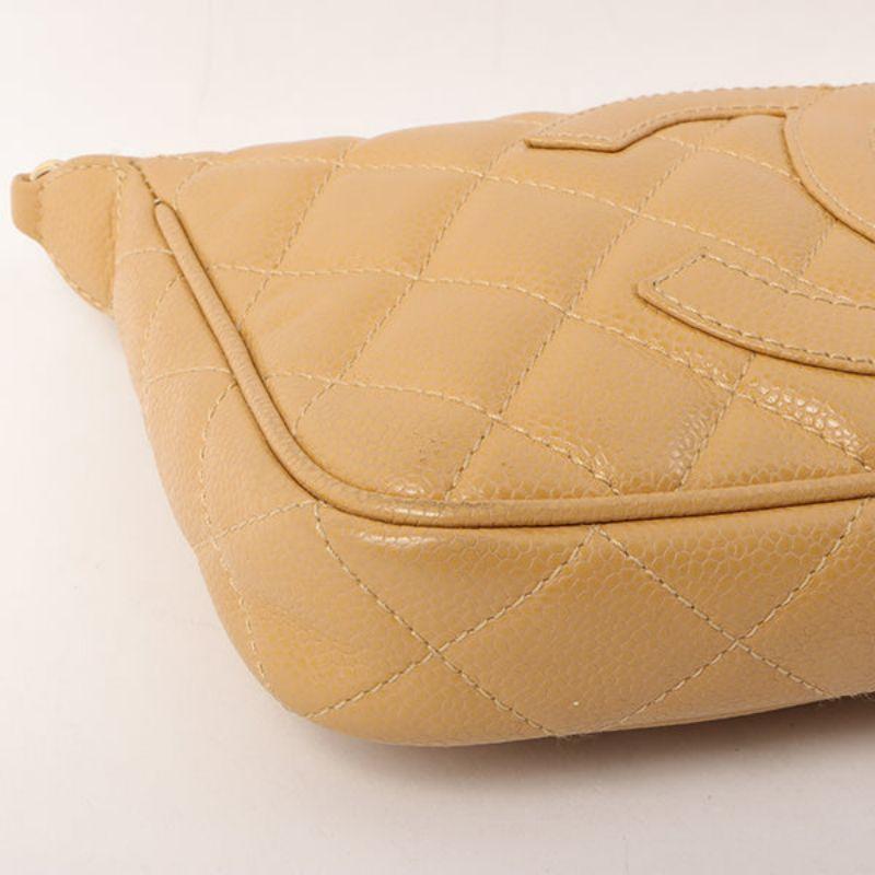 Chanel Around 2001 Made Caviar Skin Cc Mark Stitch Shoulder Bag Beige 7