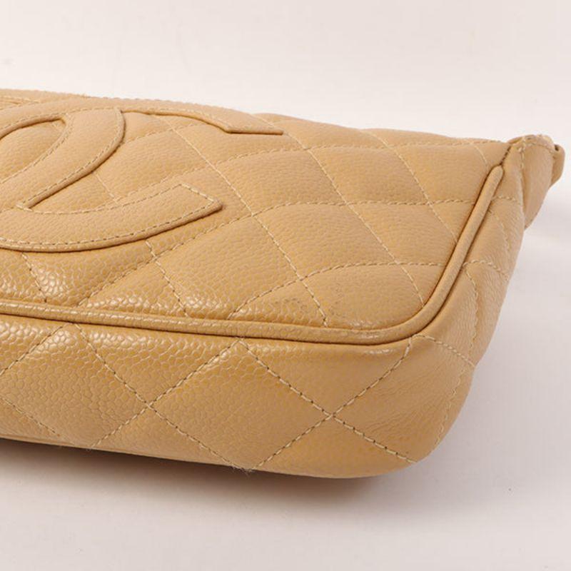 Chanel Around 2001 Made Caviar Skin Cc Mark Stitch Shoulder Bag Beige 8