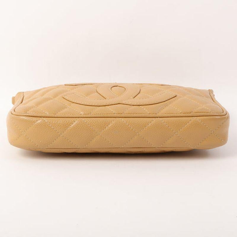 Chanel Around 2001 Made Caviar Skin Cc Mark Stitch Shoulder Bag Beige 9