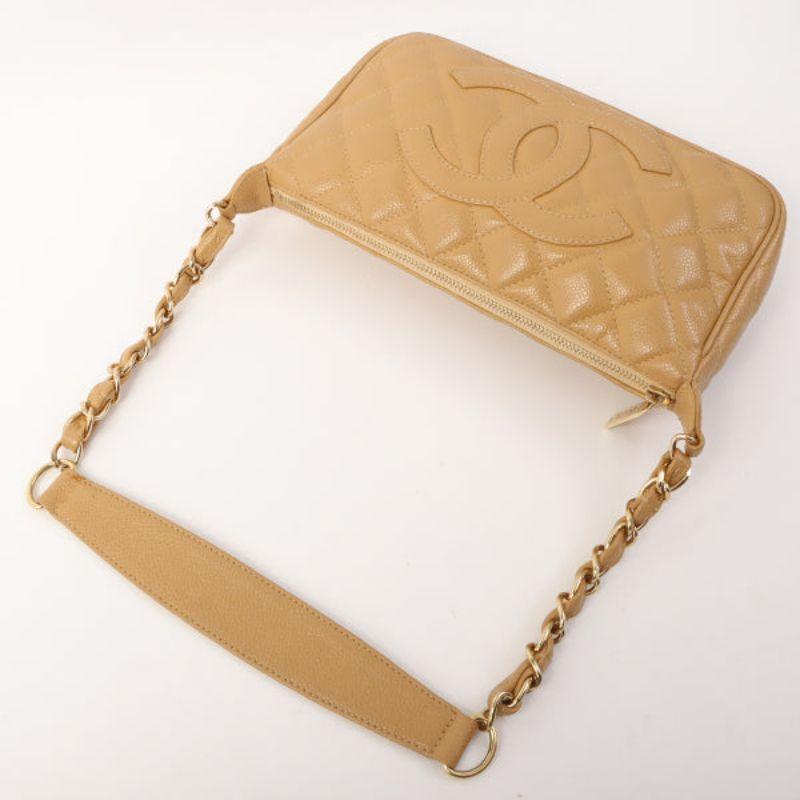 Chanel Around 2001 Made Caviar Skin Cc Mark Stitch Shoulder Bag Beige 10