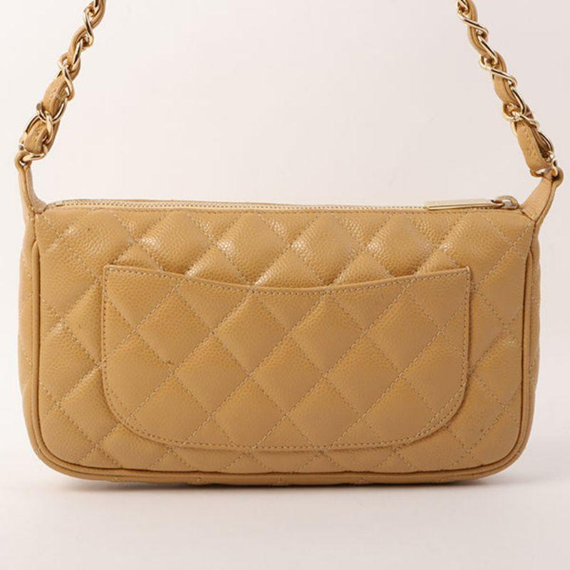 Chanel Around 2001 Made Caviar Skin Cc Mark Stitch Shoulder Bag Beige In Good Condition In London, GB