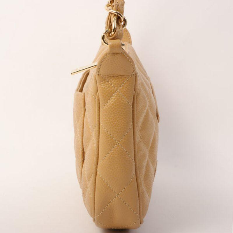 Women's Chanel Around 2001 Made Caviar Skin Cc Mark Stitch Shoulder Bag Beige