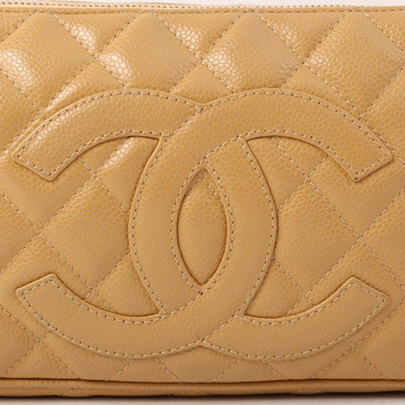 Chanel Around 2001 Made Caviar Skin Cc Mark Stitch Shoulder Bag Beige 5