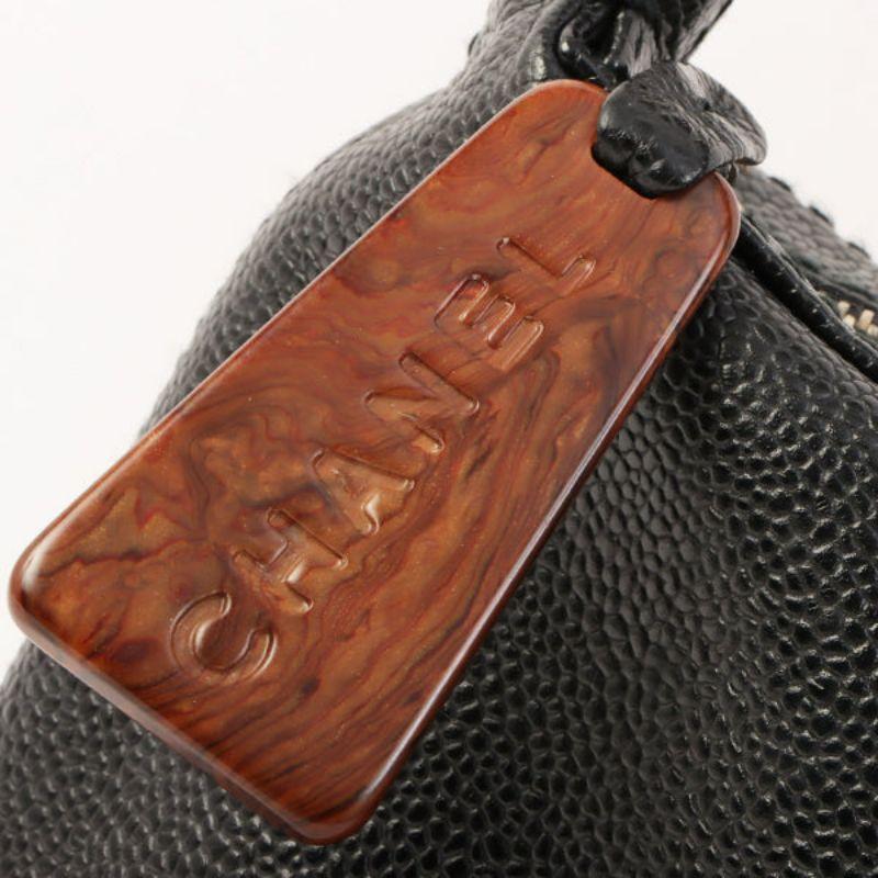 Chanel Around 2001 Made Caviar Skin Cc Mark Stitch Wood Plate Top Handle Bag 11