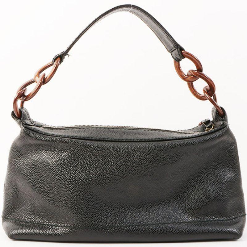 Chanel Around 2001 Made Caviar Skin Cc Mark Stitch Wood Plate Top Handle Bag In Good Condition In London, GB