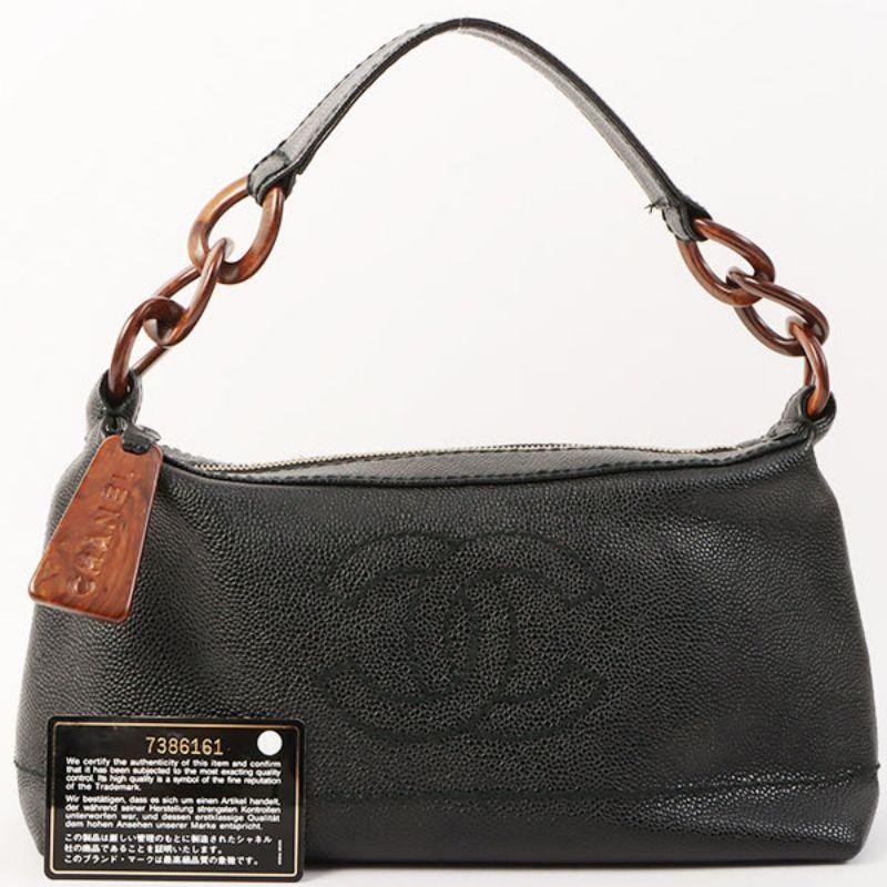Chanel Around 2001 Made Caviar Skin Cc Mark Stitch Wood Plate Top Handle Bag 5