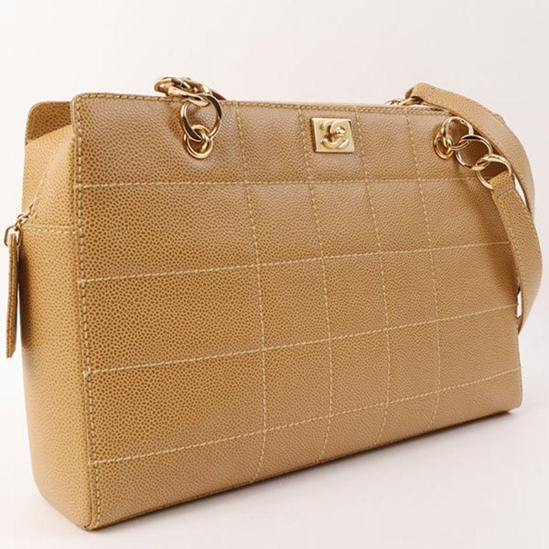 Chanel Around 2001 Made Caviar Skin Square Turn-Lock Chocolate Bar Shoulder Bag Beige

Additional information:
Interior pocket x2, exterior pocket x2
Comes with:Serial number sticker No Guarantee card
Year: 2001
Made in Italy .
Size: 33 W x 8 D x 22