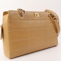 Chanel Around 2001 Made Caviar Skin Square Turn-Lock Chocolate Bar Shoulder Bag