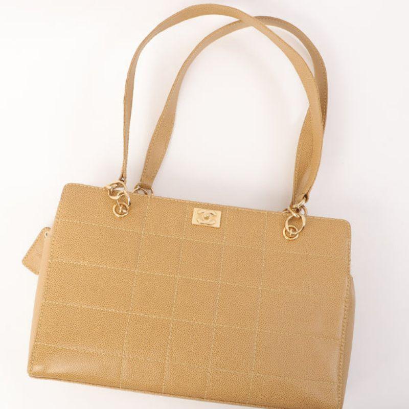 Chanel Around 2001 Made Caviar Skin Square Turn-Lock Chocolate Bar Shoulder Bag For Sale 16