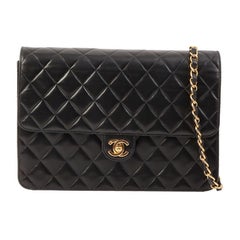 Chanel Around 2001 Made Straight Flap Turn-Lock Chain Bag Black