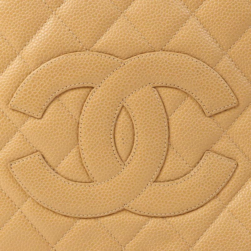 Chanel Around 2002 Caviar Skin Cc Mark Stitch Shoulder Bag Beige 5