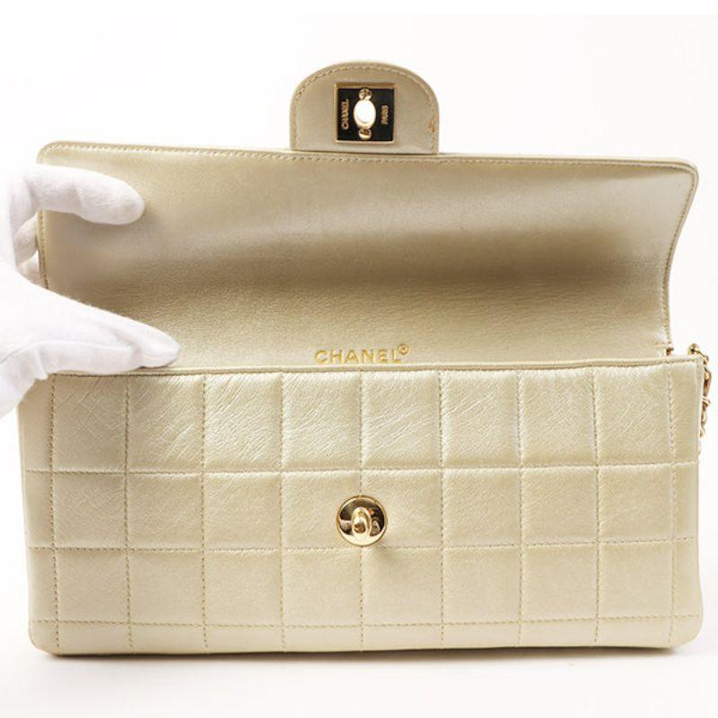 Chanel Around 2002 Made Chocolate Bar Turn-Lcok Chain Bag Champagne Gold For Sale 8