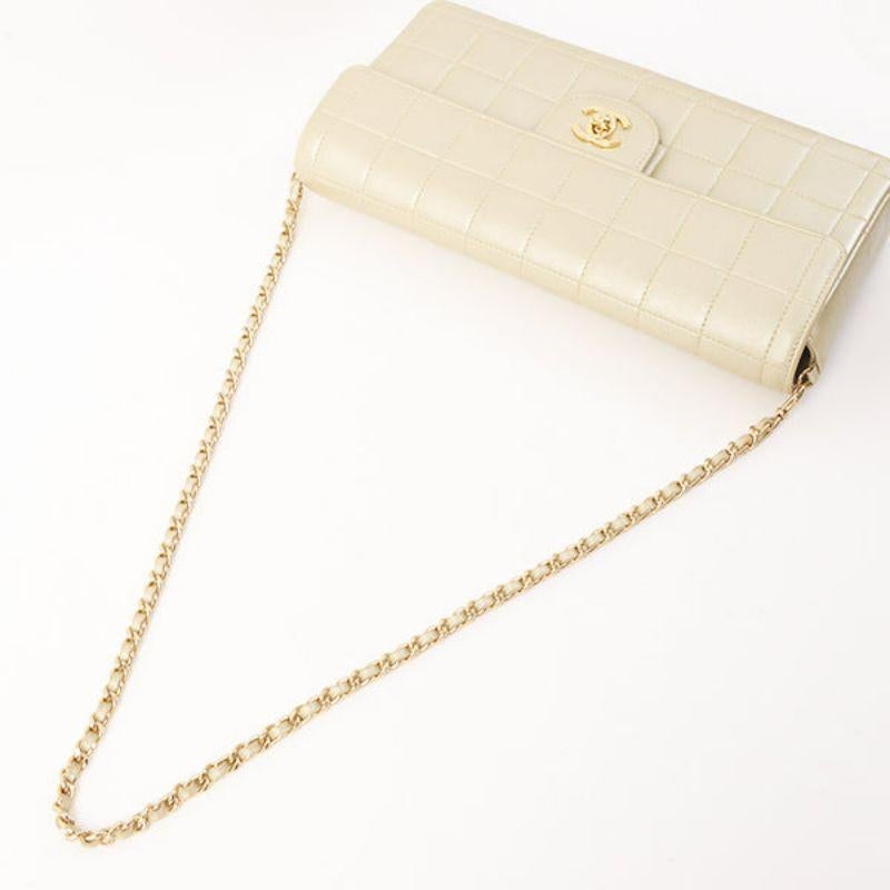 Chanel Around 2002 Made Chocolate Bar Turn-Lcok Chain Bag Champagne Gold For Sale 9