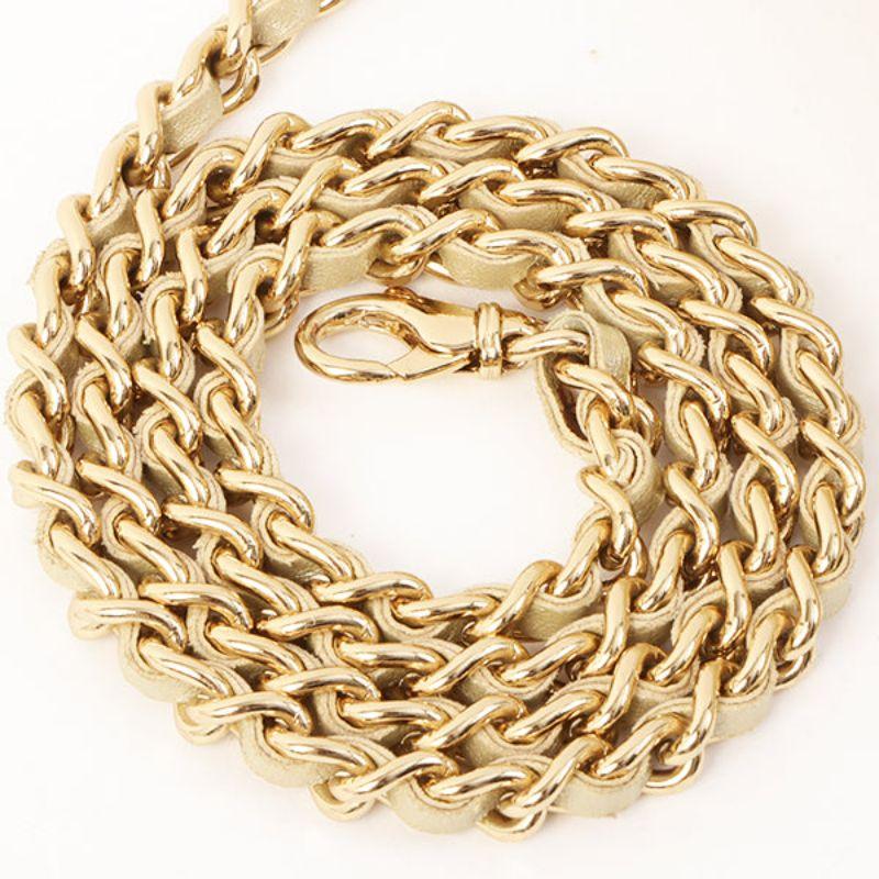 Chanel Around 2002 Made Chocolate Bar Turn-Lcok Chain Bag Champagne Gold For Sale 10