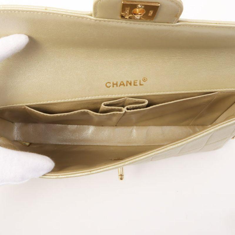 Chanel Around 2002 Made Chocolate Bar Turn-Lcok Chain Bag Champagne Gold For Sale 2