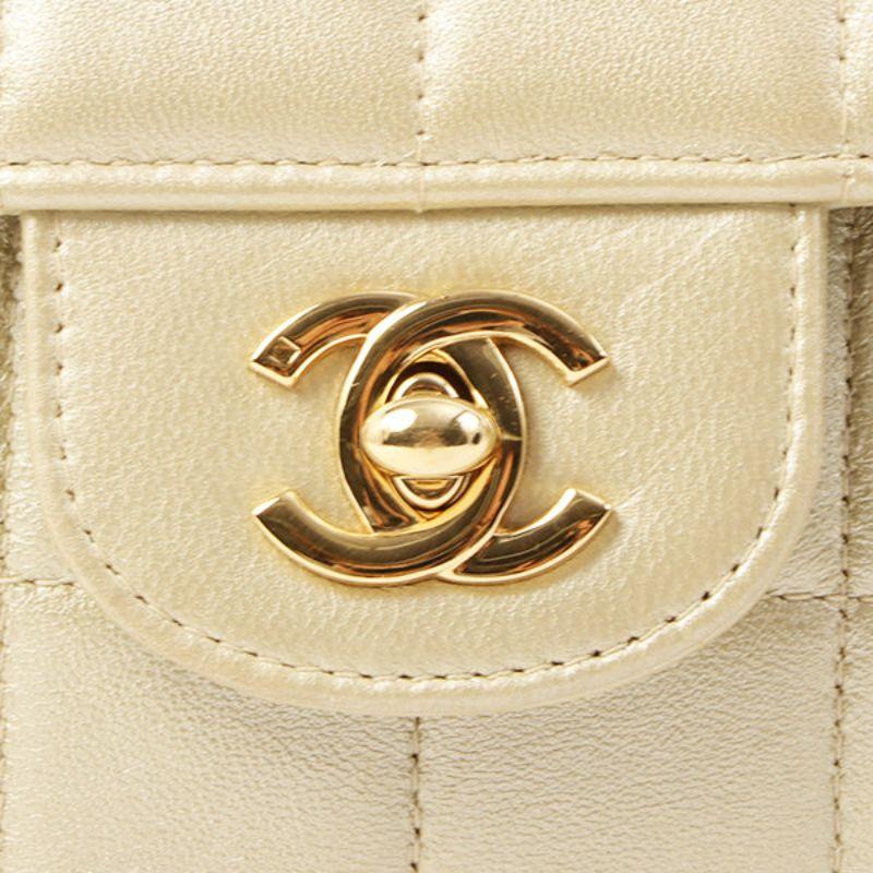 Chanel Around 2002 Made Chocolate Bar Turn-Lcok Chain Bag Champagne Gold For Sale 4