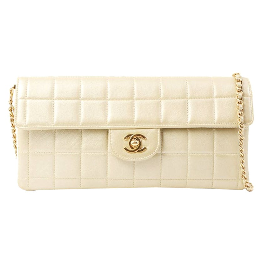 Chanel Around 2002 Made Chocolate Bar Turn-Lcok Chain Bag Champagne Gold For Sale