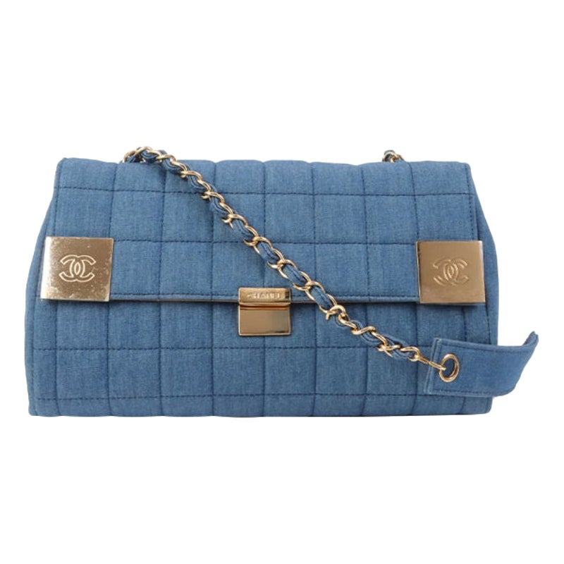 Chanel Around 2002 Made Denim Chocobar Cc Mark Plate Chain Bag Indigo