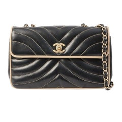 Chanel Around 2003 Made Bicolor Straight Flap Turn-Lock Chain Bag Black/Beige