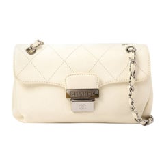 Chanel Around 2005 Made Logo Plate Chain Bag Ivory