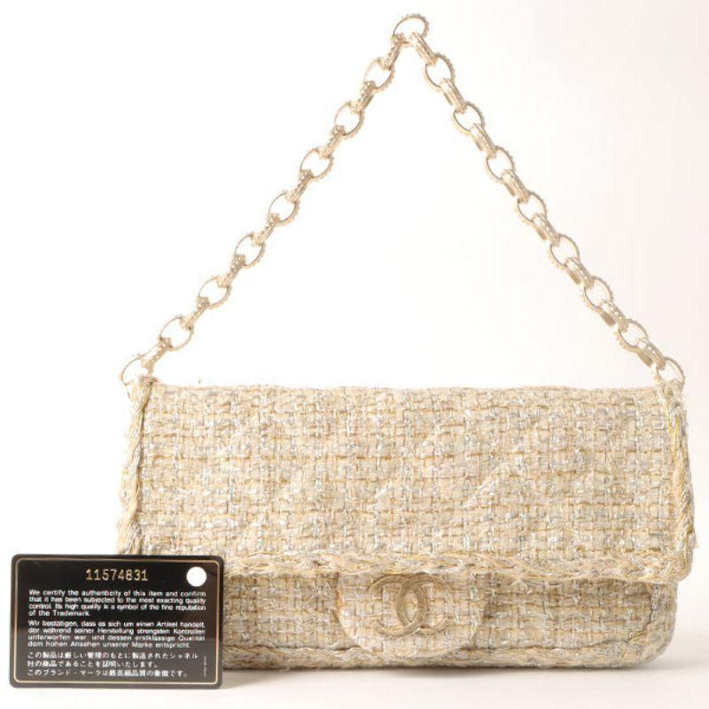 Chanel Around 2007 Made Tweed Cc Mark Plate Chain Shoulder Bag Beige/Silver/Gold 6