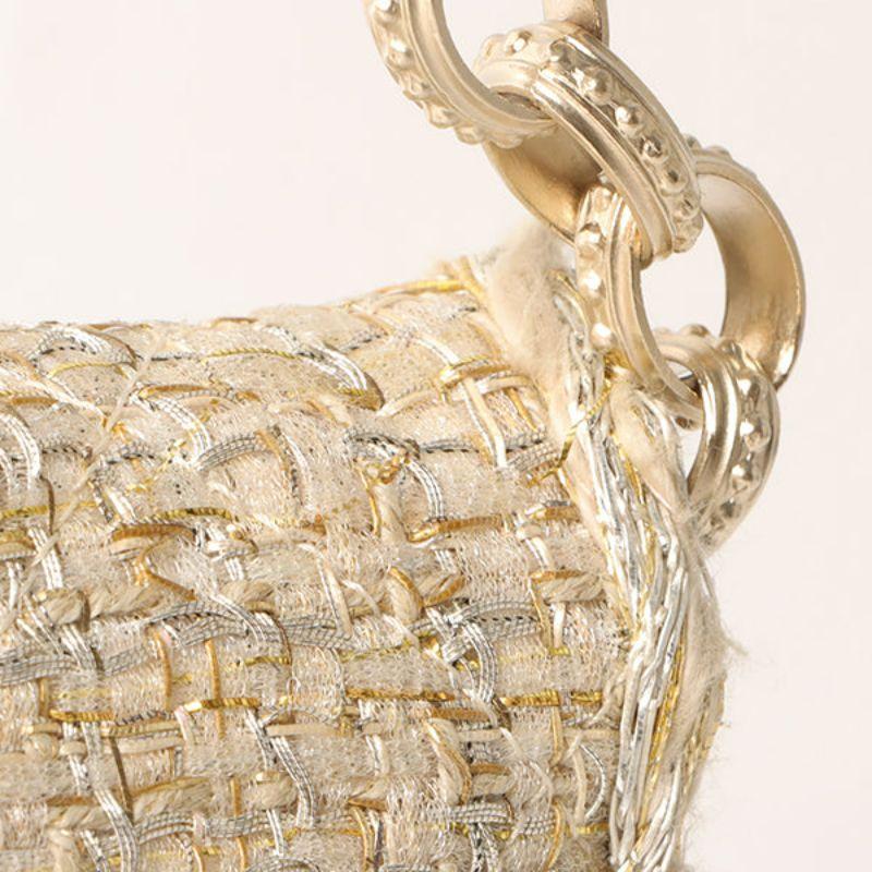 Chanel Around 2007 Made Tweed Cc Mark Plate Chain Shoulder Bag Beige/Silver/Gold 12
