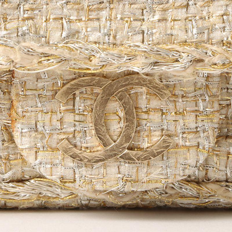 Chanel Around 2007 Made Tweed Cc Mark Plate Chain Shoulder Bag Beige/Silver/Gold 5