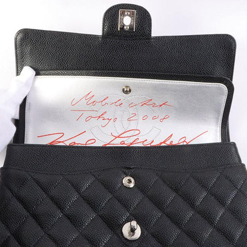 Chanel Around 2008 Made Karl Lagerfeld Autograph Caviar Skin Flap Black Bag 6