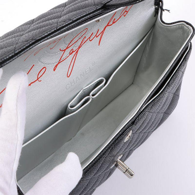 Chanel Around 2008 Made Karl Lagerfeld Autograph Caviar Skin Flap Black Bag 2