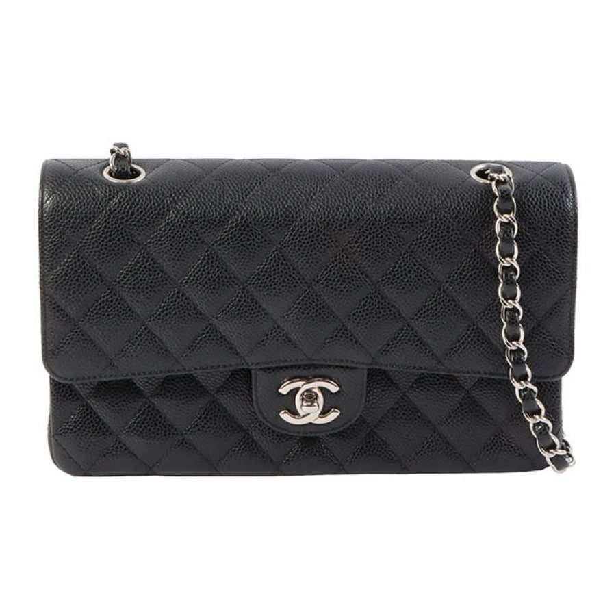 Chanel Around 2008 Made Karl Lagerfeld Autograph Caviar Skin Flap Black Bag