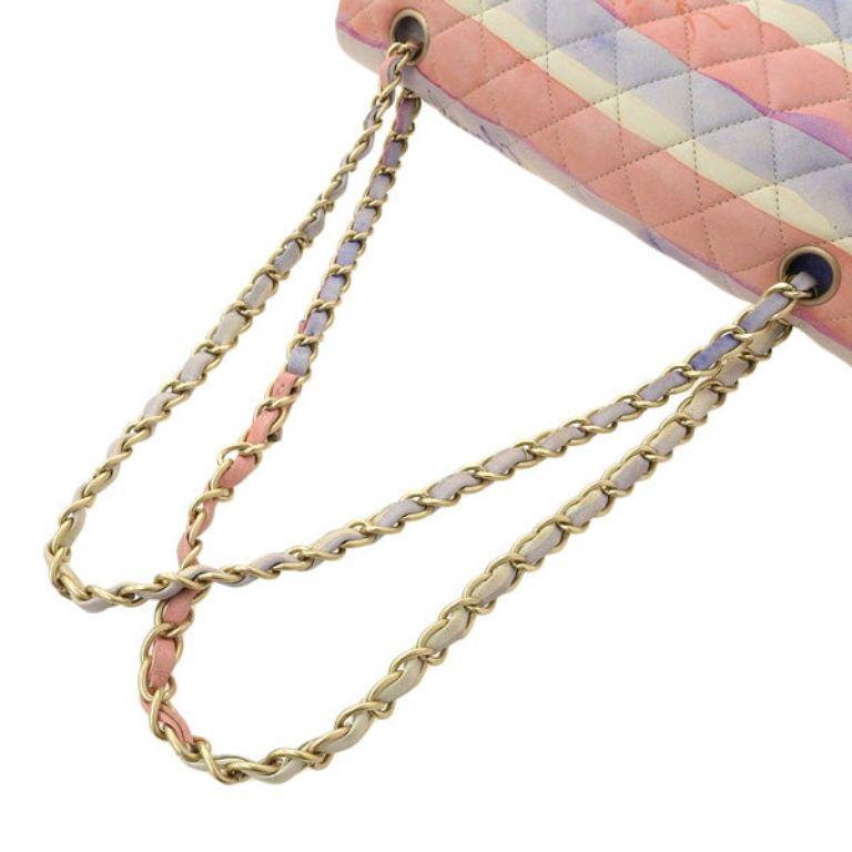 Chanel Around 2009 Made Watercolor Logo Print Classic Flap Chain Bag 25Cm For Sale 5