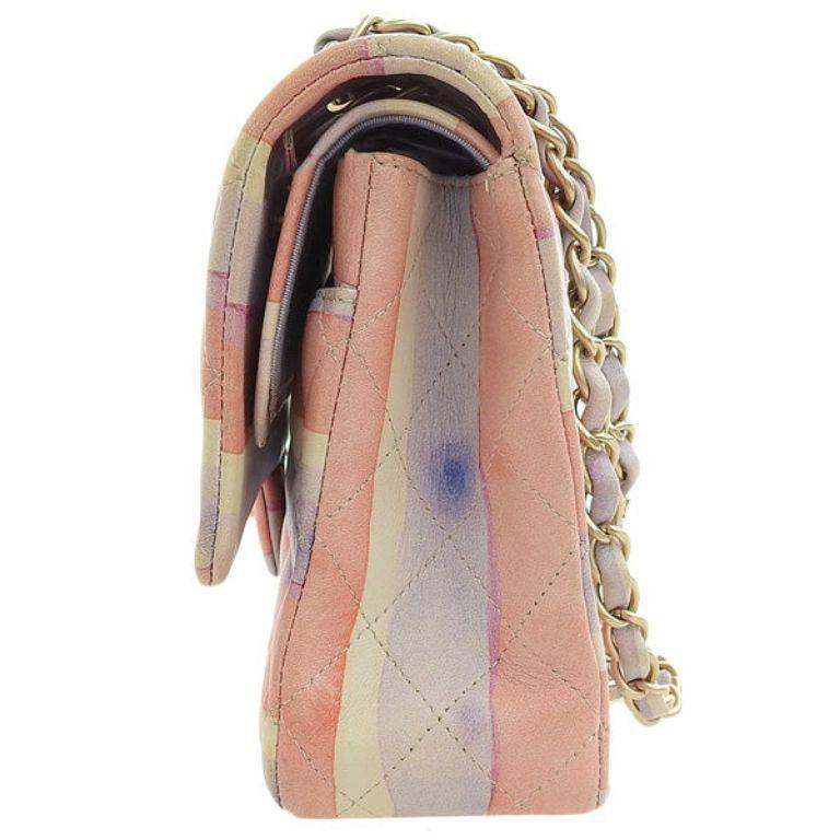 Chanel Around 2009 Made Watercolor Logo Print Classic Flap Chain Bag 25Cm In Good Condition For Sale In London, GB