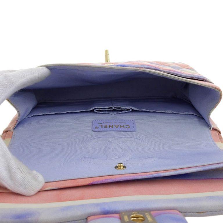 Women's Chanel Around 2009 Made Watercolor Logo Print Classic Flap Chain Bag 25Cm For Sale