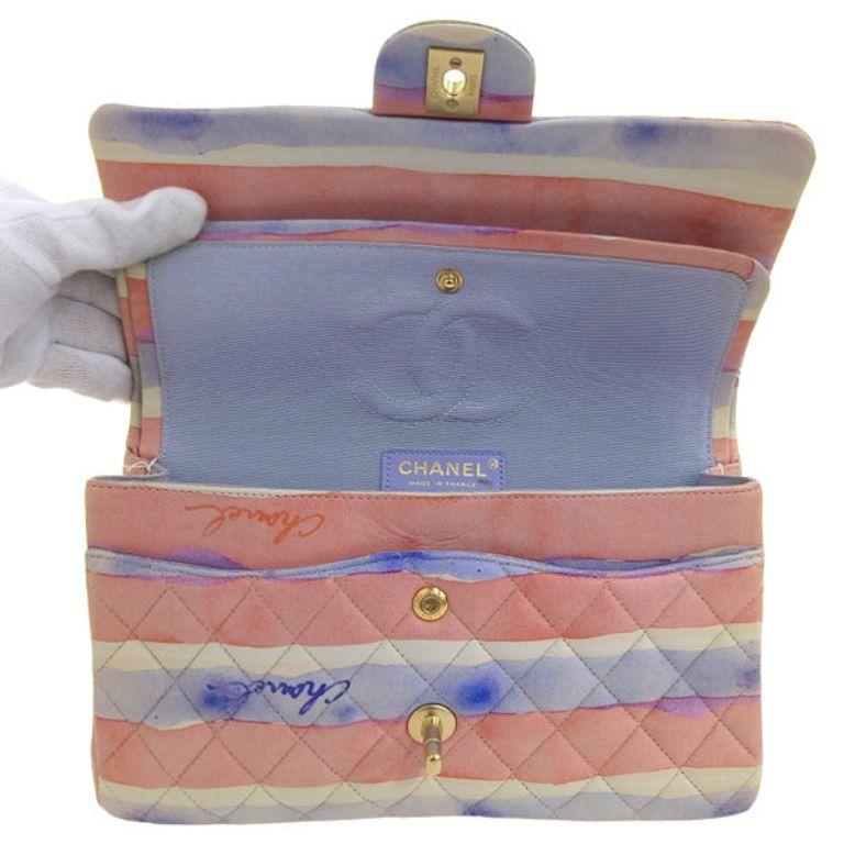 Chanel Around 2009 Made Watercolor Logo Print Classic Flap Chain Bag 25Cm For Sale 4