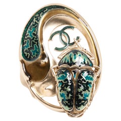 Chanel Art Nouveau Broche XXL Golden Green Enamel Beetle Maxi Brooch