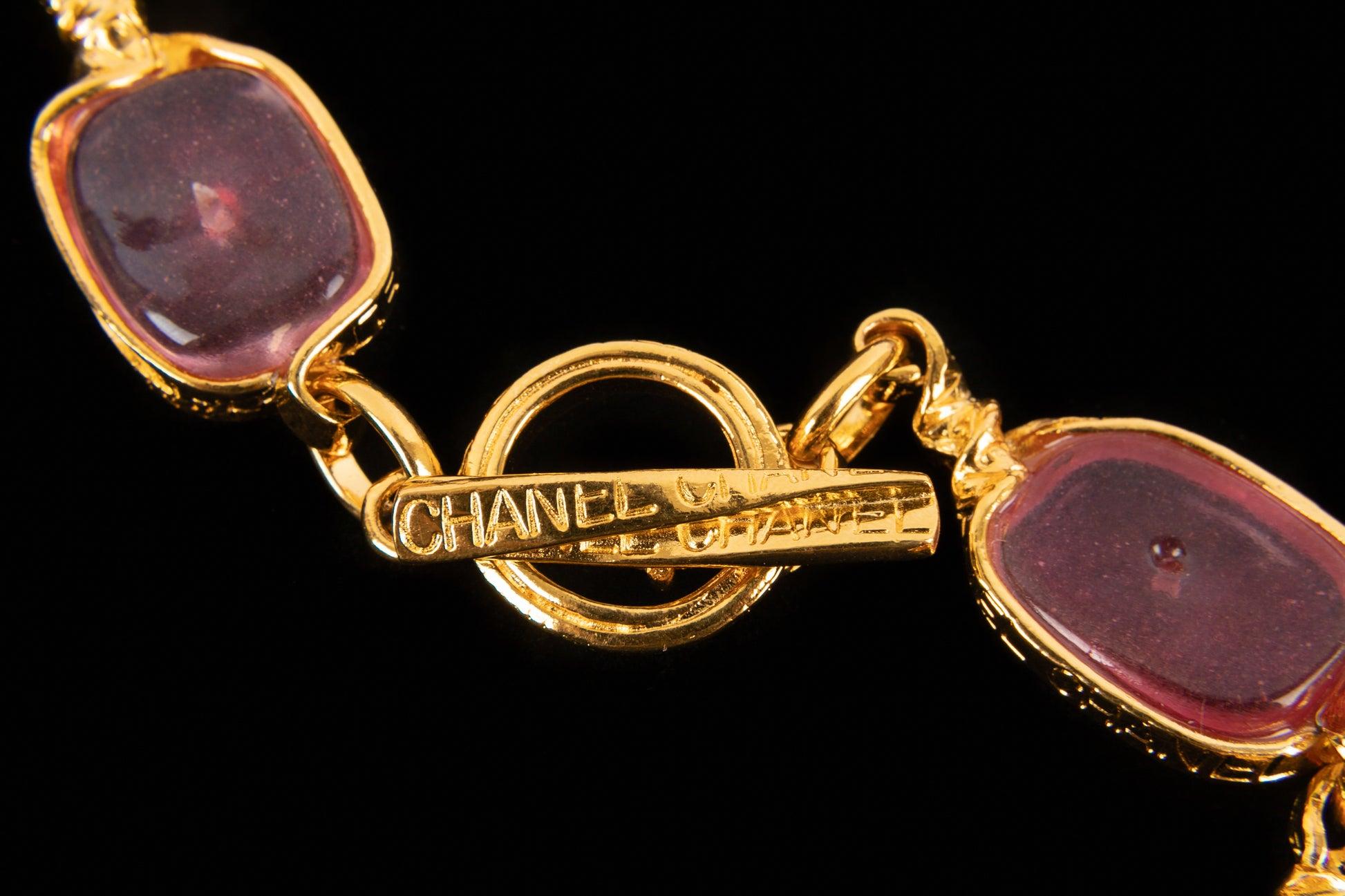 Chanel Gliederkette mit rosa Glaspaste, 1996 Damen im Angebot