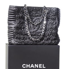 Chanel Astrakhan Black Leather Ruched Shopping Tote, Limited Edition