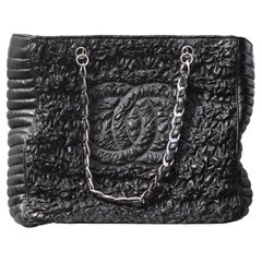 Chanel Astrakhan Black Leather Ruched Shopping Tote, Limited Edition 