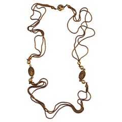 CHANEL (Attributed To) Vintage Gold Tone Medallion & Faux Pearl Necklace
