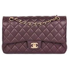 CHANEL Aubergine Quilted Lambskin Medium Classic Double Flap Bag