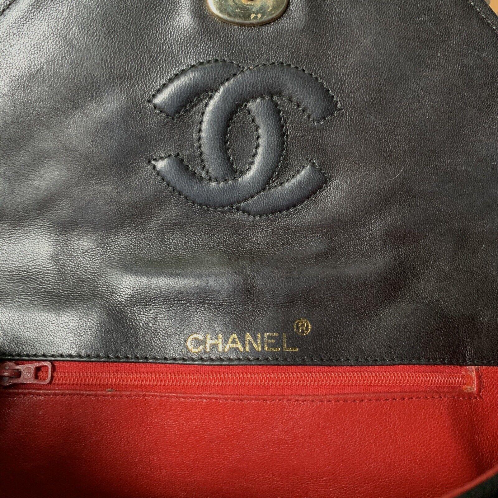 CHANEL Authentic RARE CC Logo VINTAGE 1980s Black Satin Handbag Purse ITALY For Sale 9