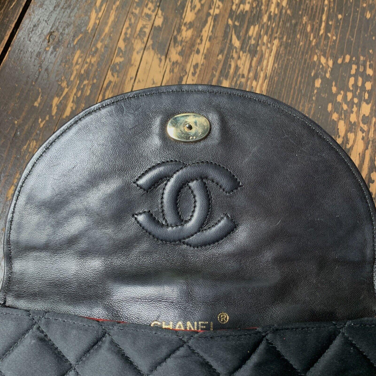 CHANEL Authentic RARE CC Logo VINTAGE 1980s Black Satin Handbag Purse ITALY For Sale 11
