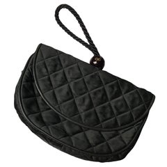 CHANEL Authentic RARE CC Logo VINTAGE 1980s Black Satin Handbag Purse ITALY