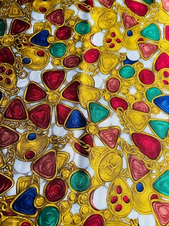 CHANEL authentic vintage silk scarf gripoix gold chains jewels