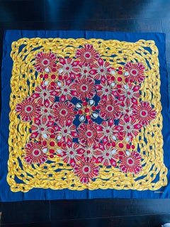 CHANEL autentico foulard di seta vintage perle gripoix catene d'oro gioielli rossi