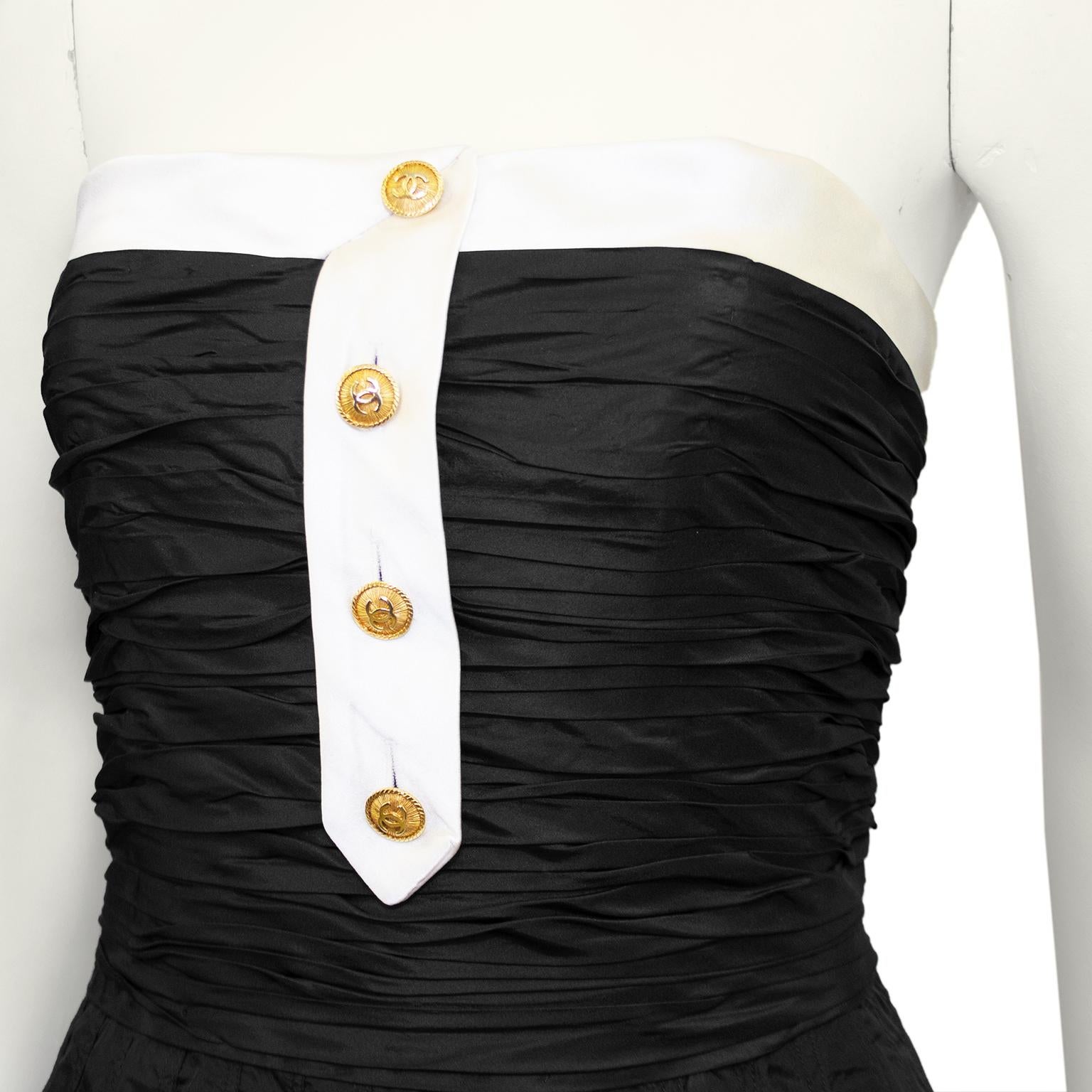 Women's Chanel Autumn 1986 Runway Strapless Black Taffeta Tea Length Dress  