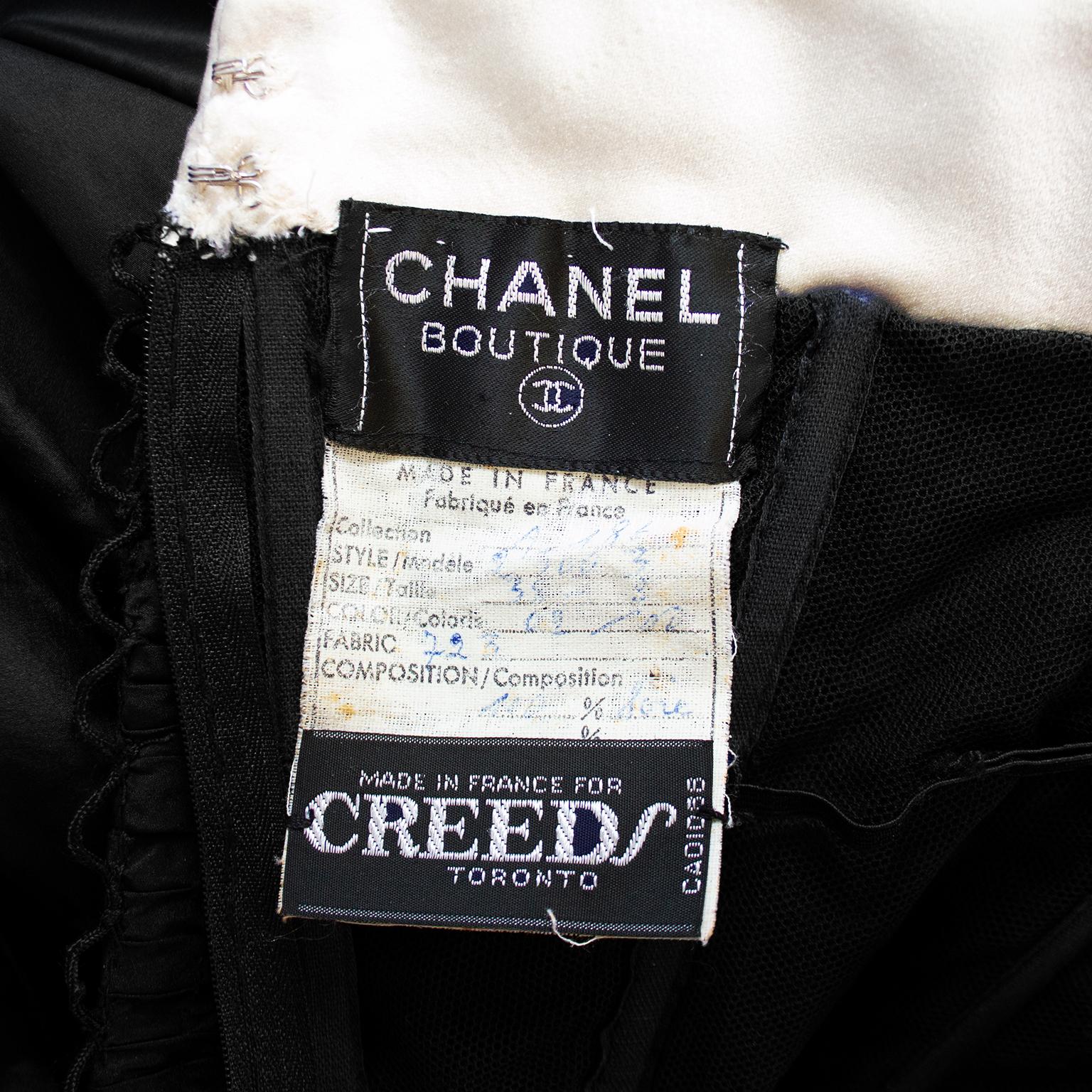 Chanel Autumn 1986 Runway Strapless Black Taffeta Tea Length Dress   4