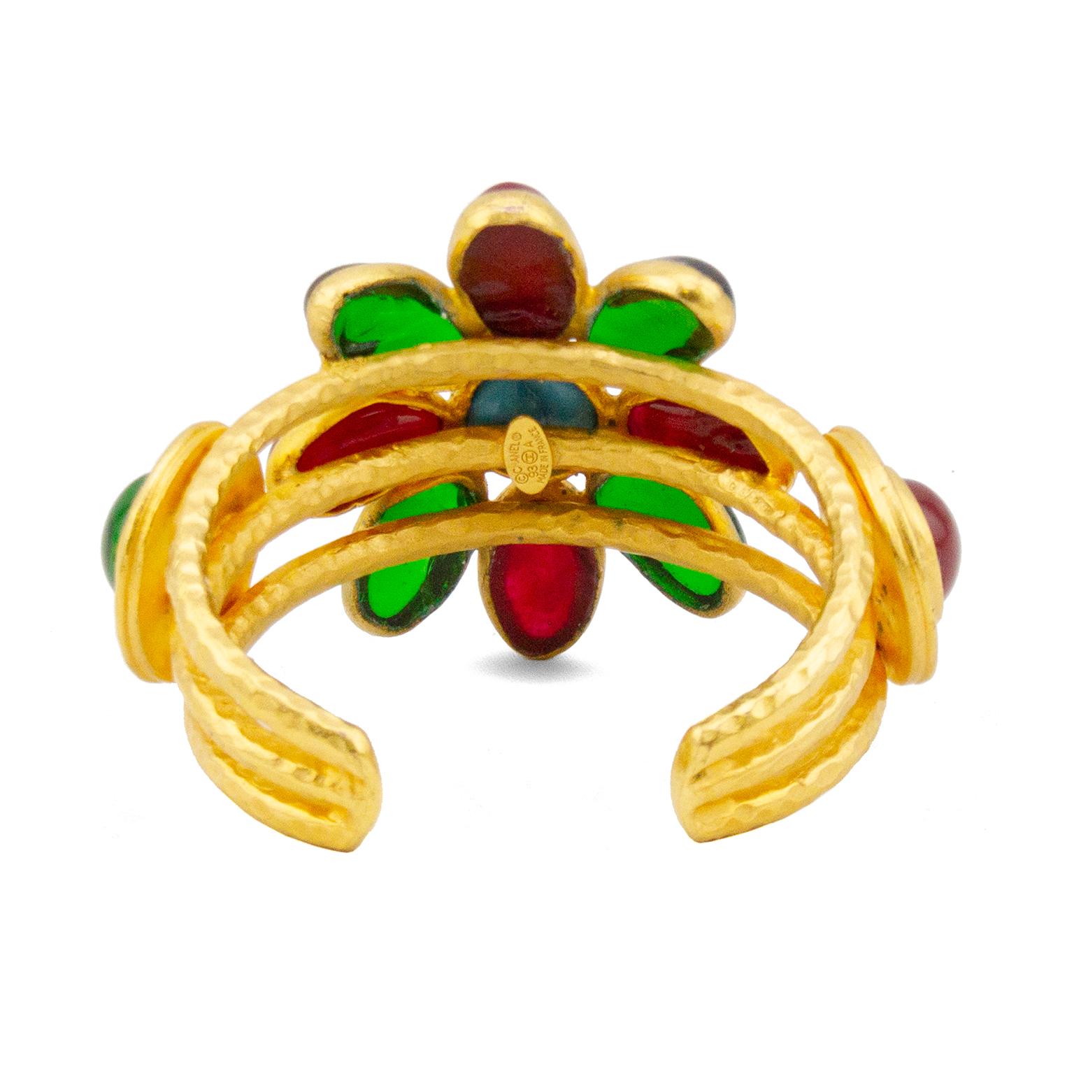 Chanel Autumn 1993 Gilt Metal and Multi-Colour Poured Glass Cuff  In Good Condition In Toronto, Ontario