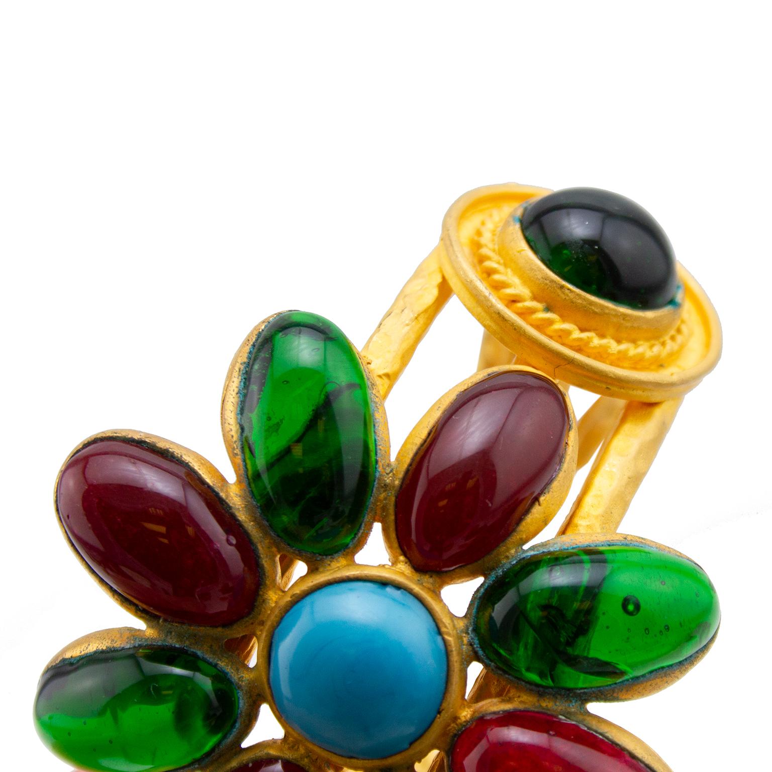 Women's Chanel Autumn 1993 Gilt Metal and Multi-Colour Poured Glass Cuff 