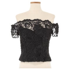 Vintage Chanel Autumn 1995 Black Lace Short Sleeve Blouse